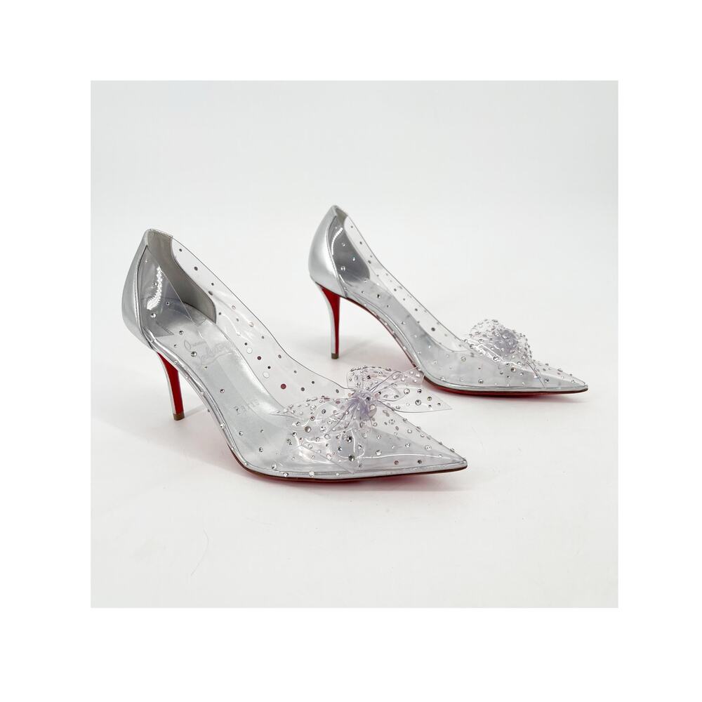 Christian Louboutin Jelly Strass 80 Silver Crystal Bow PVC Pointed Toe Pumps 37